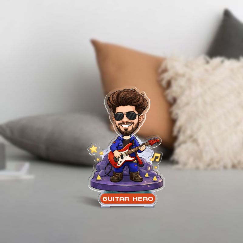 Personalized Guitar Hero Bobblehead Caricature for Home, Living Room & Bedroom Decoration, Battery Powered with Shaking Head Figure Gift for Guitar Lover & Music Lover